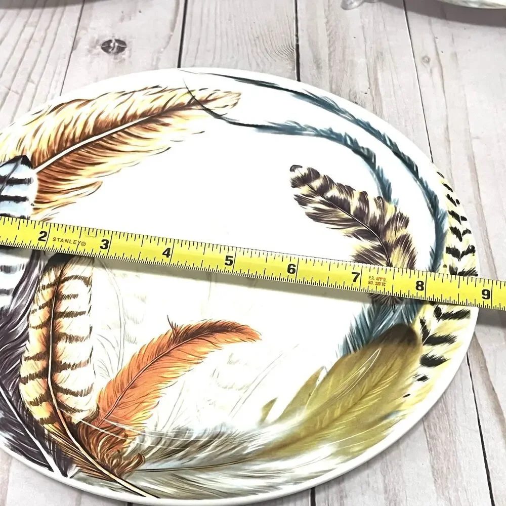 Pier 1 Imports 9” Ironstone Feather Salad Plates Set Of 3 Discontinued Pattern